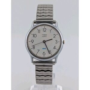 Vintage Timex Watch Mens 34mm Silver Tone Spiedel Stretch Band New Battery